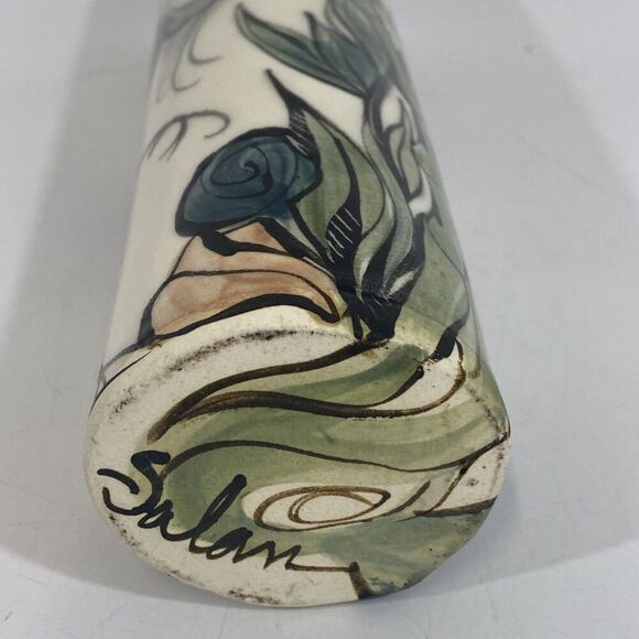Nancy Salamon Clay Born Pottery Whimsical Art Pottery vase Hand Painted Crane - Picture 14 of 15